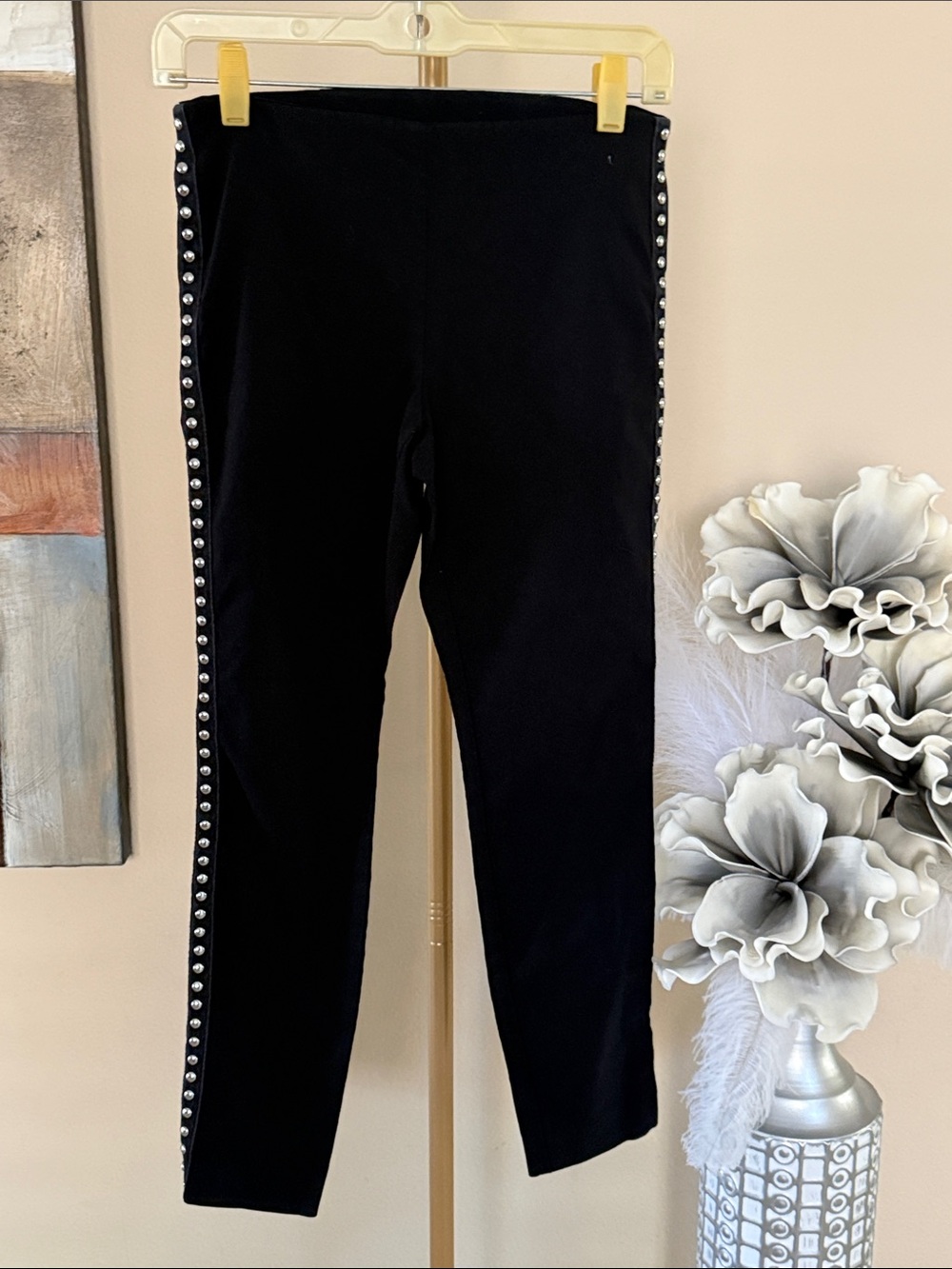 INC International Concepts Black Leggings with Silver Stud Side Trim